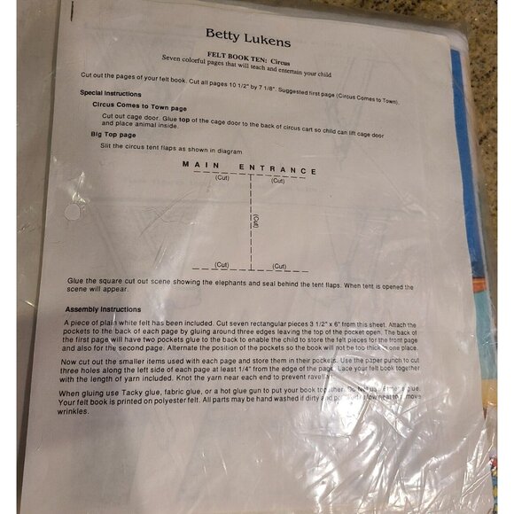 New! Betty Lukens' Felt Quiet Book Ten ~ KIT ~ Circus In Town ~ - Picture 4 of 4